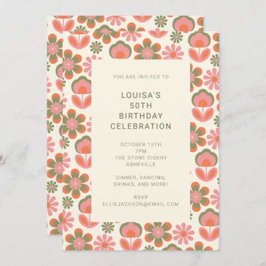 Retro Hippie Boho 70s Bloemroze verjaardag Kaart (Voorkant / Achterkant)