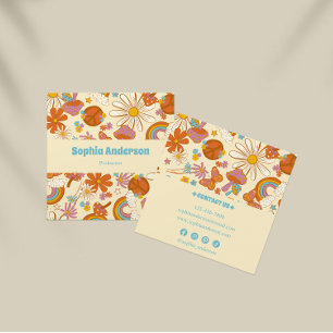 Retro Hippie Boho Floral Mushroom Vierkante Visitekaartje