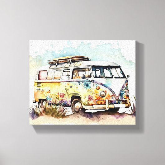 Retro Hippie Bus Canvas Afdruk (Voorkant)