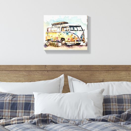 Retro Hippie Bus Canvas Afdruk (Insitu (Slaapkamer))