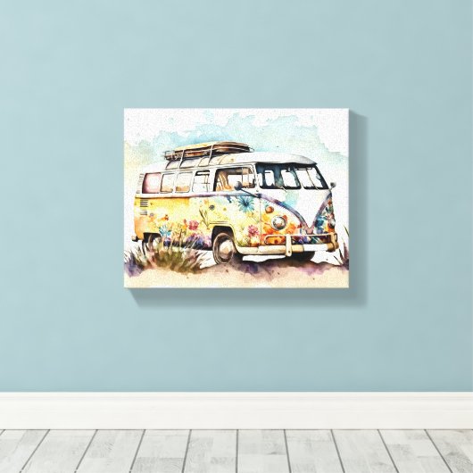Retro Hippie Bus Canvas Afdruk (Insitu (Houten vloer))
