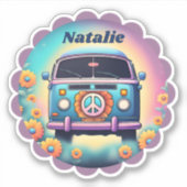 Retro Hippie Bus Monogram Waterdicht Sticker (Voorkant)