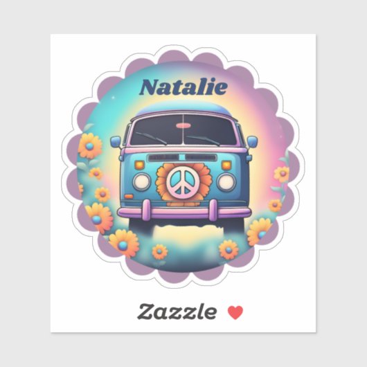 Retro Hippie Bus Monogram Waterdicht Sticker (Vel)