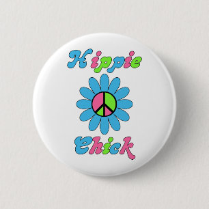 Retro Hippie Chick Peace Flower Ronde Button 5,7 Cm