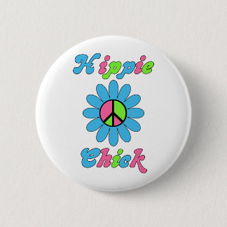 Retro Hippie Chick Peace Flower Ronde Button 5,7 Cm