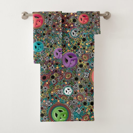Retro Hippie Colorful Peace Sign 60s Pattern Bad Handdoek (Insitu)