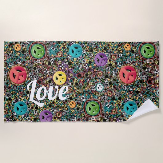 Retro Hippie Colorful Peace Sign 60s Pattern Strandlaken (Voorkant)