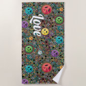 Retro Hippie Colorful Peace Sign 60s Pattern Strandlaken (Voorkant)