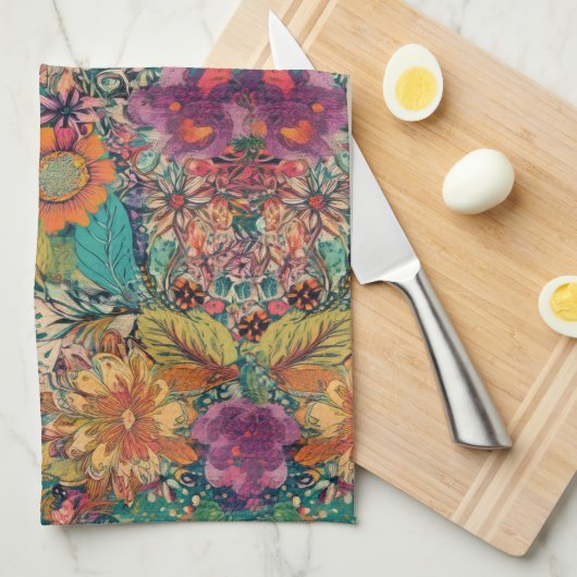 Retro Hippie Daisy keukenhanddoek (Quarter Fold)