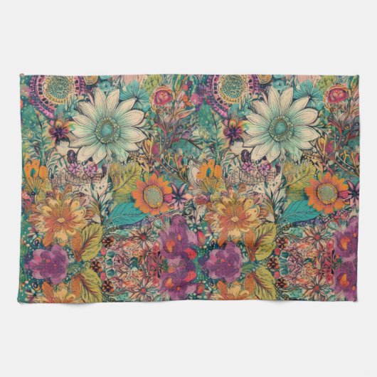 Retro Hippie Daisy keukenhanddoek (Horizontaal)