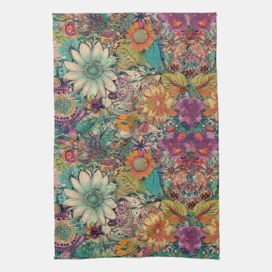 Retro Hippie Daisy keukenhanddoek (Verticaal)