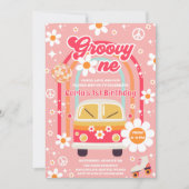 Retro Hippie Daisy Rainbow Groovy One 1st Birthday Kaart (Voorkant)