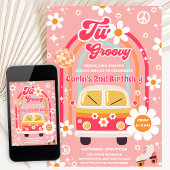 Retro Hippie Daisy Rainbow Two Groovy 2nd Birthday Kaart