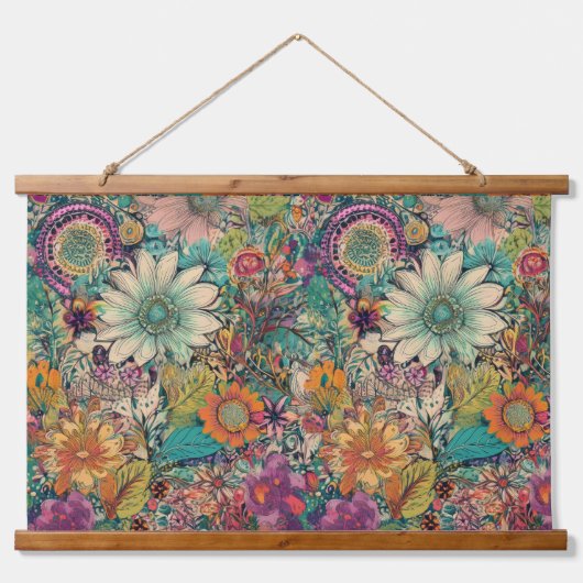 Retro Hippie: Daisy Wall opknoping Hangend Wandkleed (Voorkant)
