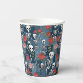 Retro Hippie Denim Patchwork Skeletten & Rozen Papieren Bekers (Achterkant)