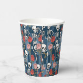 Retro Hippie Denim Patchwork Skeletten & Rozen Papieren Bekers (Rechts)