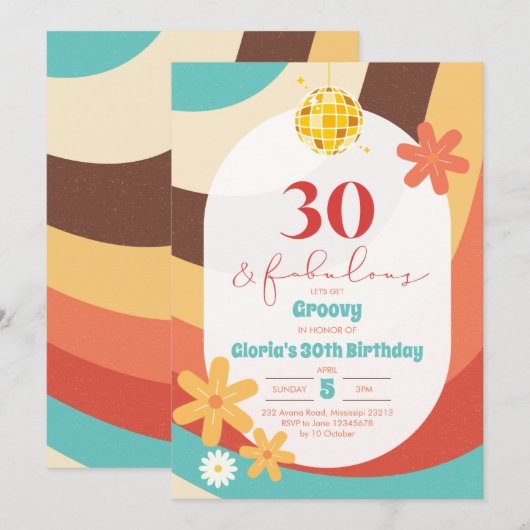 Retro Hippie Dertig en Fabulous Invitation Kaart (Voorkant / Achterkant)