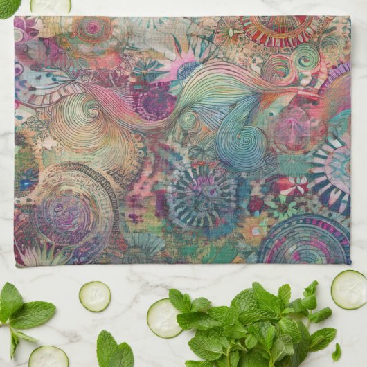 Retro Hippie Fantasy Keuken Handdoek (Gevouwen)