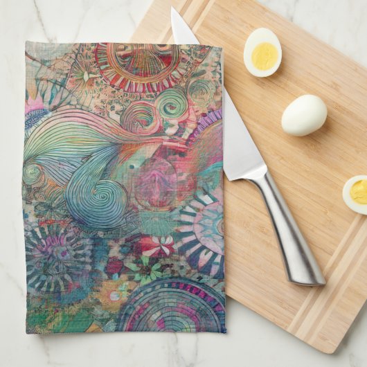 Retro Hippie Fantasy Keuken Handdoek (Quarter Fold)
