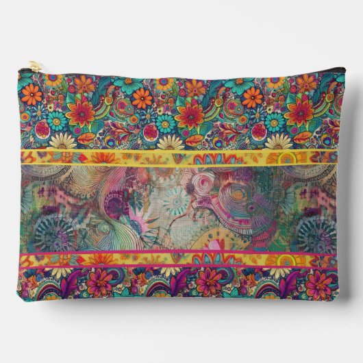 Retro Hippie: Floral Fantasy Zippered Pouch Etui (Voorkant)