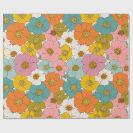 Retro Hippie Floral Verjaardag Cadeaupapier