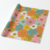 Retro Hippie Floral Verjaardag Cadeaupapier (Uitgerold)