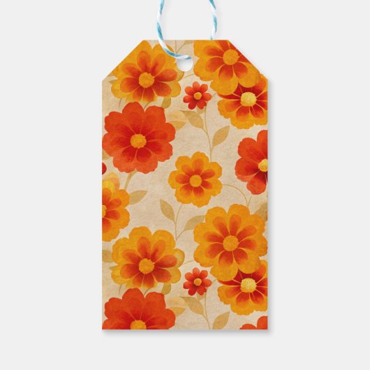 Retro Hippie Floral Waterverf Oranje Baby shower Cadeaulabel (Achterkant)