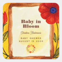 Retro Hippie Floral Waterverf Oranje Baby shower