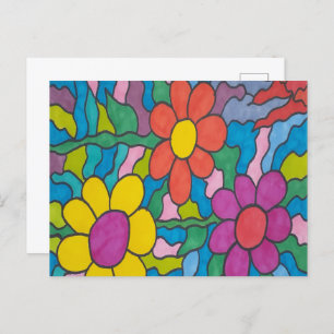 Retro Hippie Flower Art Briefkaart