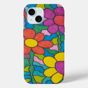 Retro Hippie Flower Art iPhone 15 Case