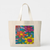 Retro Hippie Flower Art Grote Tote Bag (Achterkant)