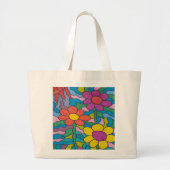 Retro Hippie Flower Art Grote Tote Bag (Voorkant)