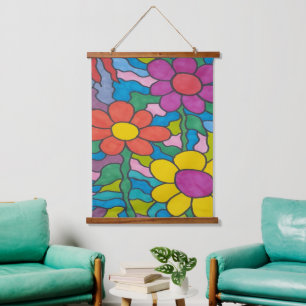 Retro Hippie Flower Art Hangend Wandkleed