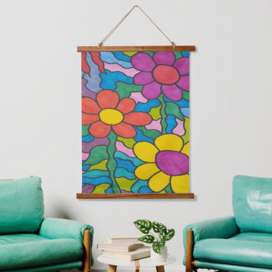 Retro Hippie Flower Art Hangend Wandkleed (Woonkamer)