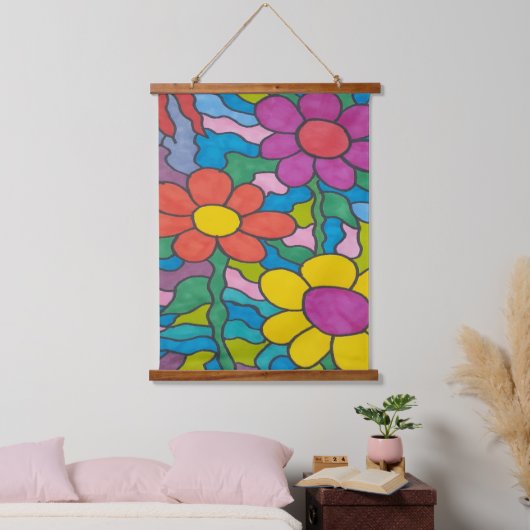 Retro Hippie Flower Art Hangend Wandkleed (Slaapkamer)