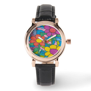 Retro Hippie Flower Art Horloge