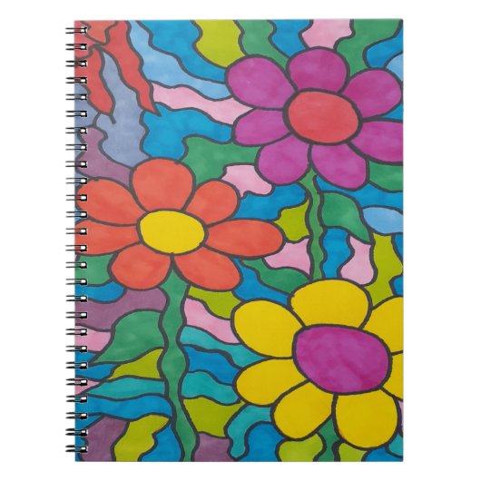 Retro Hippie Flower Art Notitieboek (Voorkant)