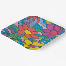 Retro Hippie Flower Art Papieren Bordje