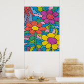 Retro Hippie Flower Art Poster (Keuken)