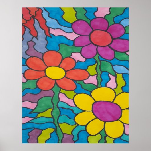 Retro Hippie Flower Art Poster (Voorkant)