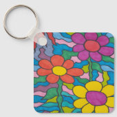 Retro Hippie Flower Art Sleutelhanger (Voorkant)