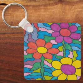 Retro Hippie Flower Art Sleutelhanger