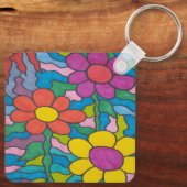 Retro Hippie Flower Art Sleutelhanger (Achterkant)