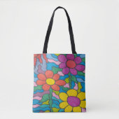 Retro Hippie Flower Art Tote Bag (Voorkant)