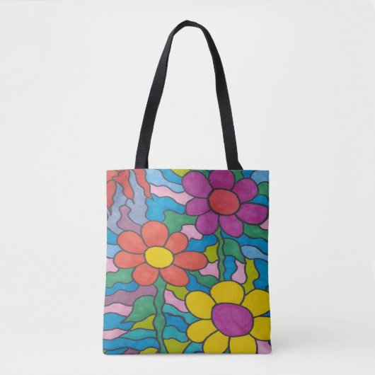 Retro Hippie Flower Art Tote Bag (Voorkant)