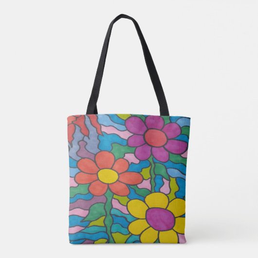 Retro Hippie Flower Art Tote Bag (Achterkant)