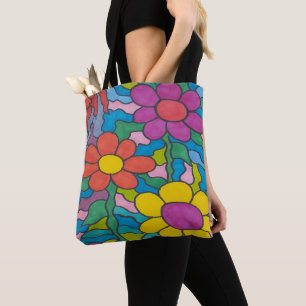 Retro Hippie Flower Art Tote Bag
