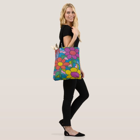 Retro Hippie Flower Art Tote Bag (Op model)