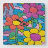Retro Hippie Flower Art Vierkante Klok (Voorkant)