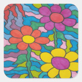 Retro Hippie Flower Art Vierkante Sticker (Voorkant)